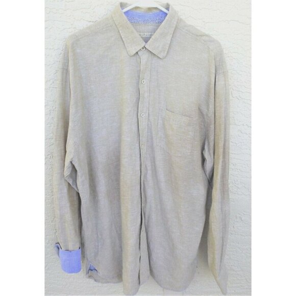 AGE OF WISDOM XXL LS Button Front Shirt Beige Blue Flip Cuff cotton linen blend - Picture 6 of 6